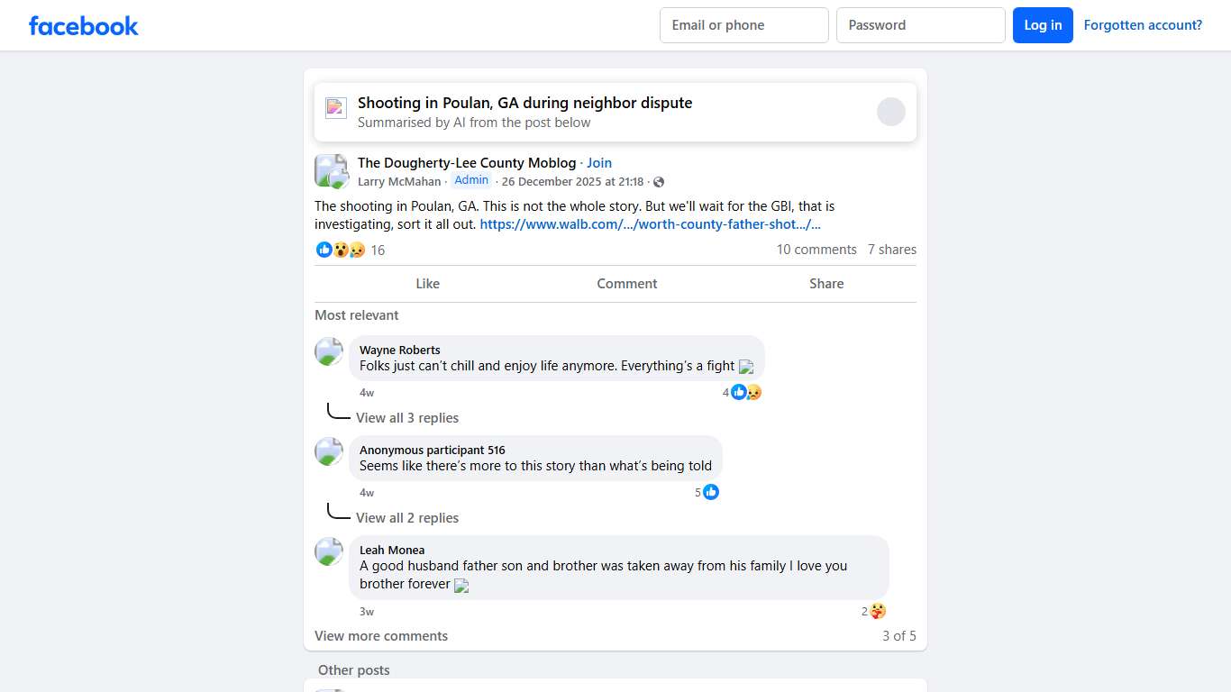 The Dougherty-Lee County Moblog The shooting in Poulan, GA Facebook